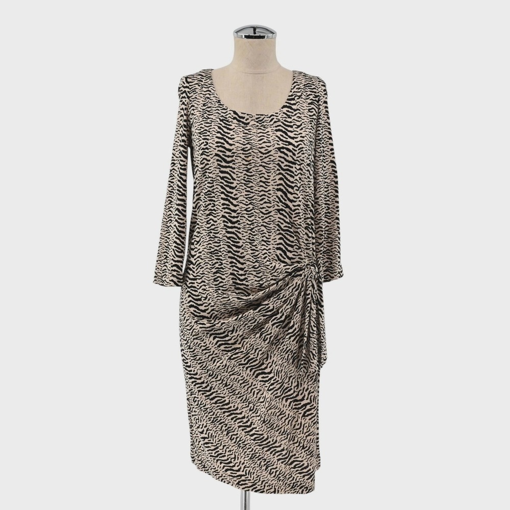Gerard‎ Darel Silk Dress Womens Size 36 Zebra Print Cotton 3/4 Sleeve Faux Wrap